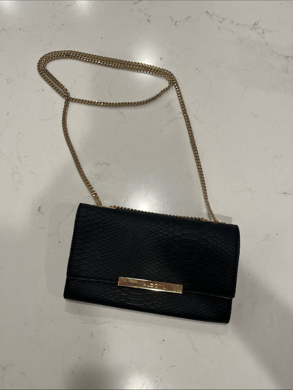 Aldo Black Textured Crossbody with Gold Chain